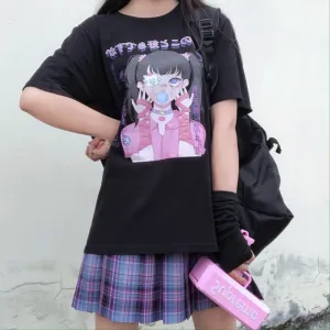 JAPANESE DARK FASHION COMIC PRINT T-SHIRT BY22444