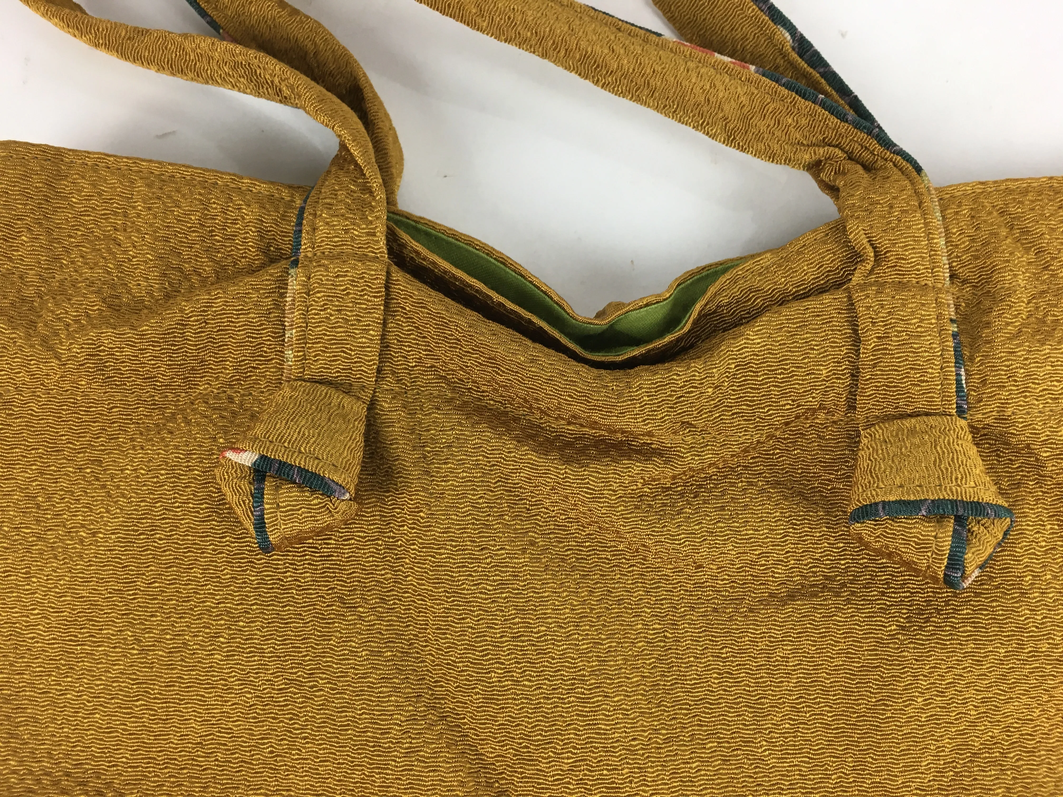 Japanese Fabric Bag Vtg Handle Yellow Flowers Kimono Kinchaku KB54