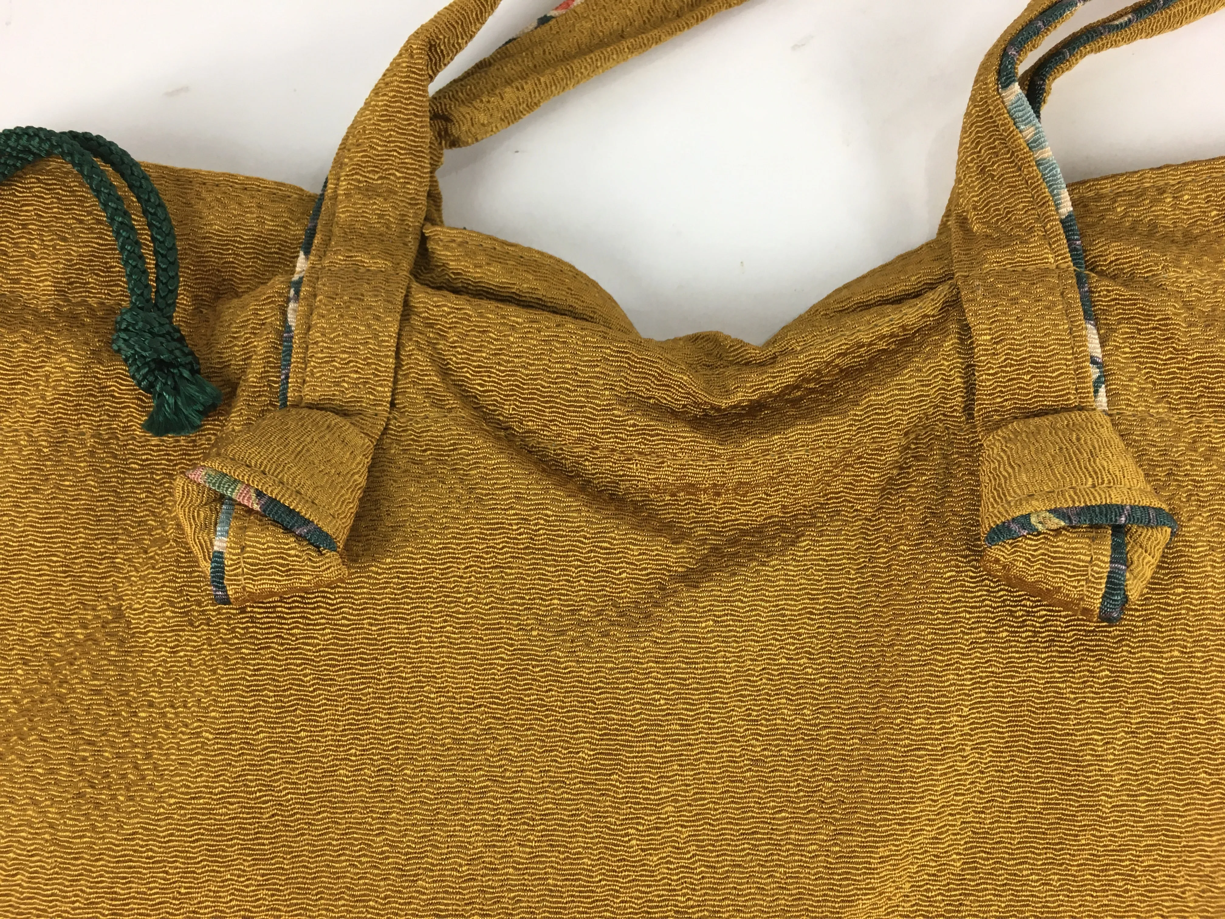 Japanese Fabric Bag Vtg Handle Yellow Flowers Kimono Kinchaku KB54