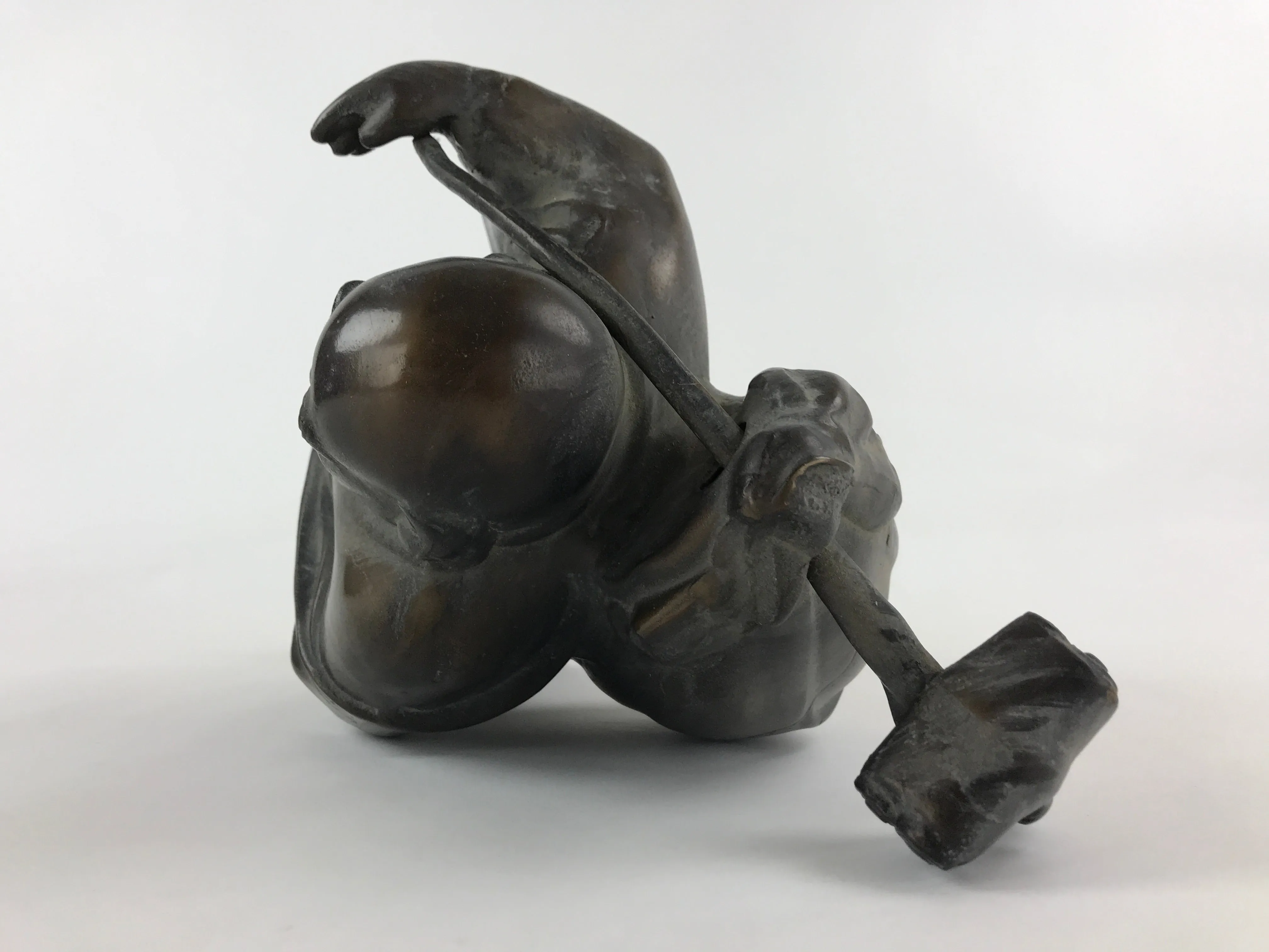 Japanese Iron Hotei Statue 7 Lucky Gods Vtg Good Fortune Happiness Brown BD891