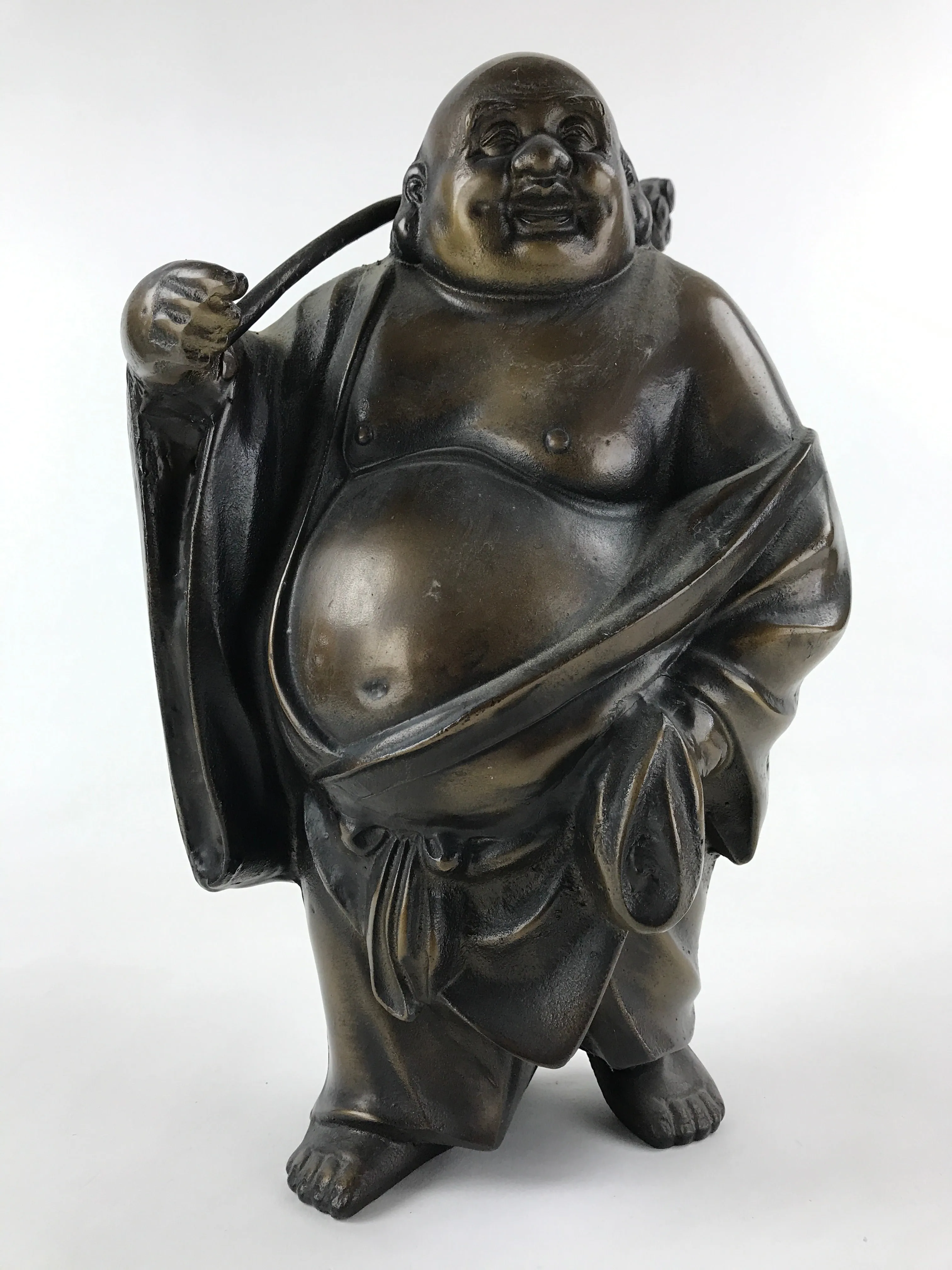 Japanese Iron Hotei Statue 7 Lucky Gods Vtg Good Fortune Happiness Brown BD891