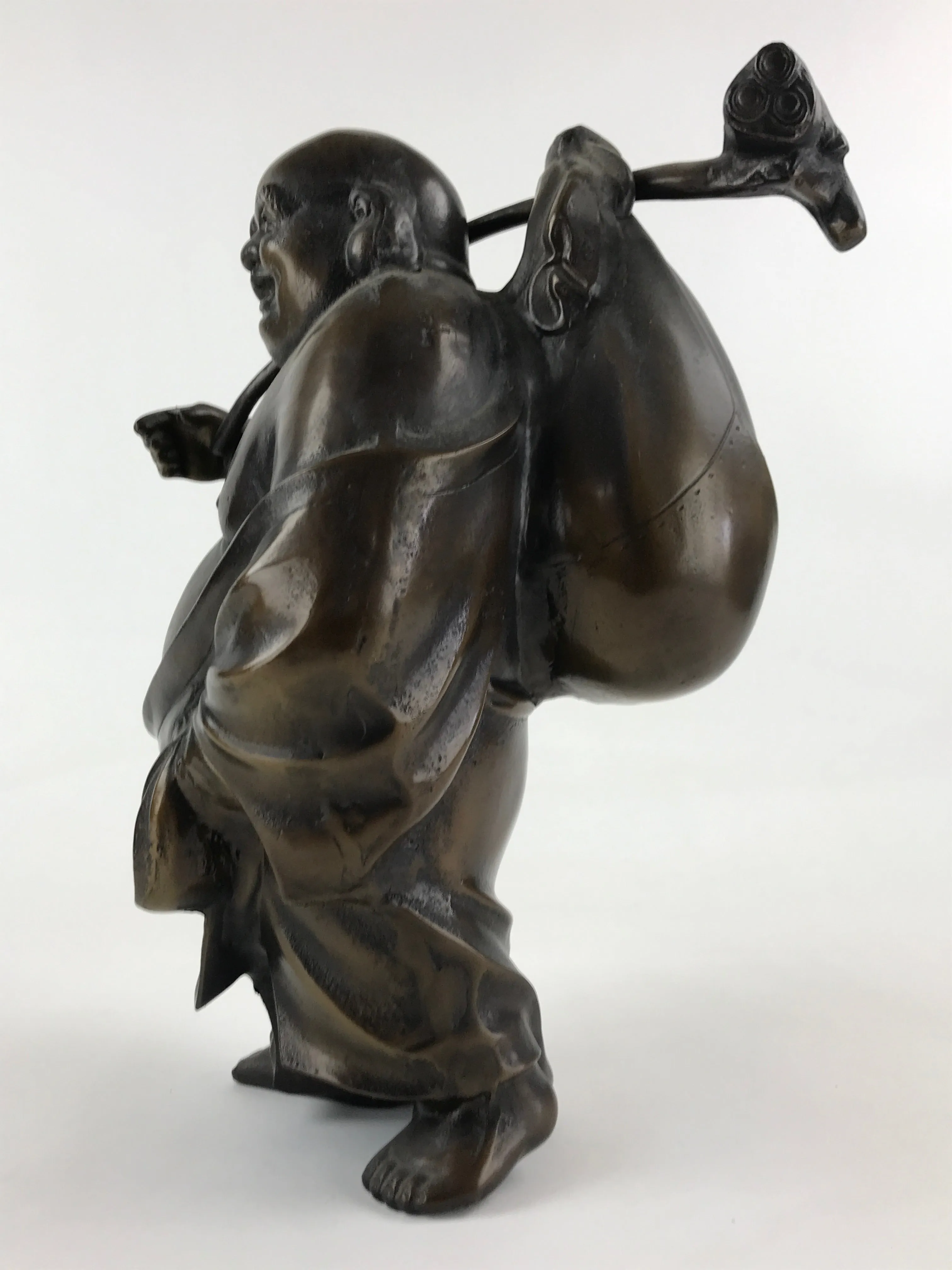 Japanese Iron Hotei Statue 7 Lucky Gods Vtg Good Fortune Happiness Brown BD891