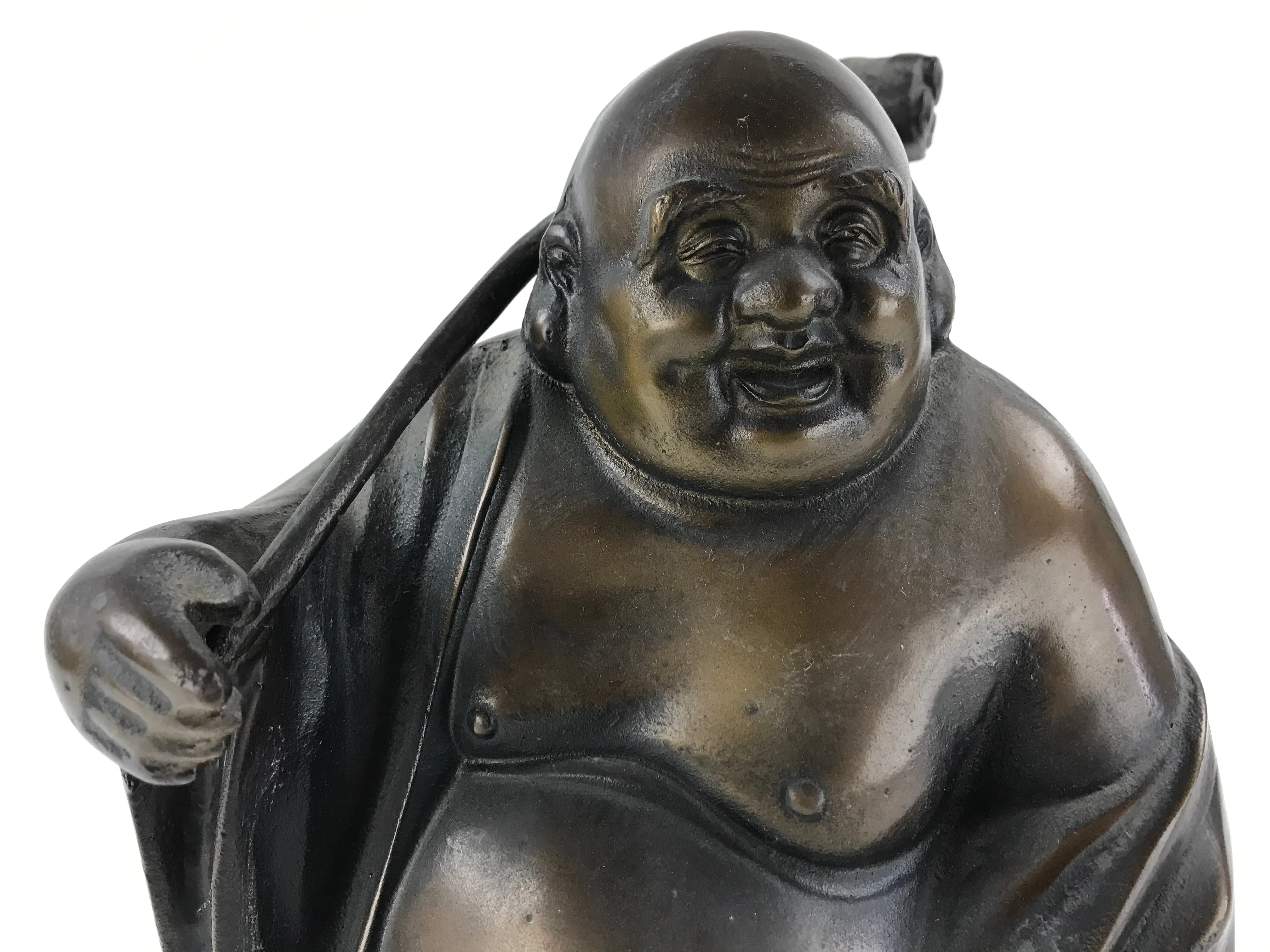 Japanese Iron Hotei Statue 7 Lucky Gods Vtg Good Fortune Happiness Brown BD891