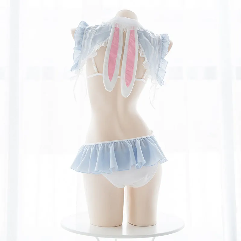 Japanese Ribbon Chiffon Sexy Kawaii Ruffle Anime Cat Bunny Lingerie