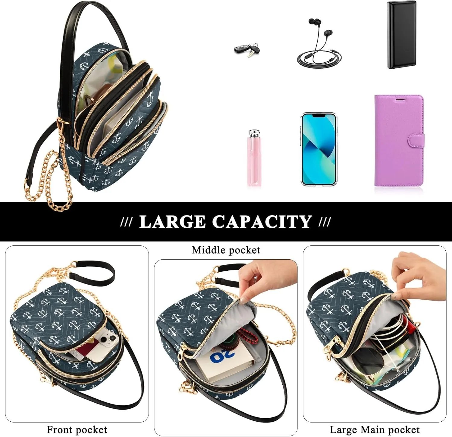 Joisal Cartoon Banana Leaves Travel Crossbody Bags for Women Anti Theft, Womens Handbags Trendy Messenger Bag Crossbody