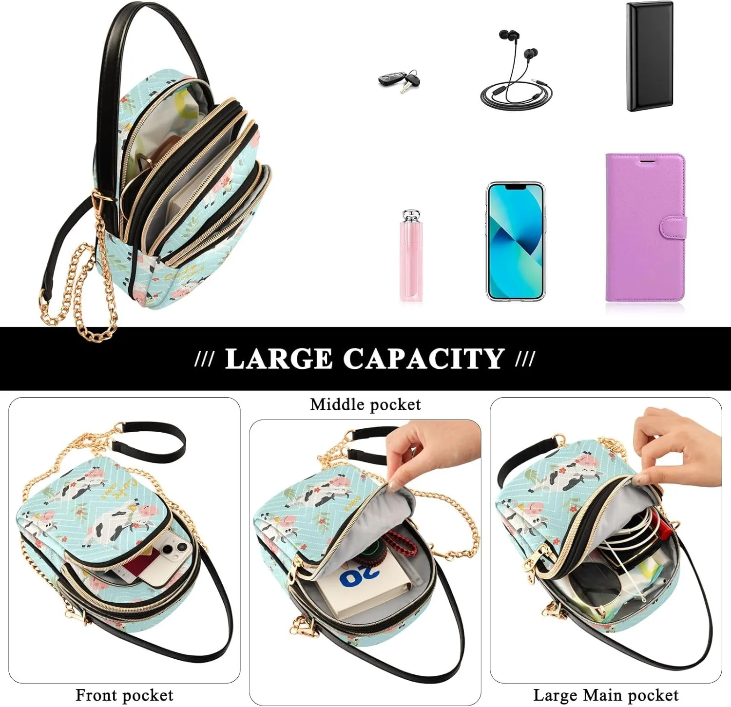 Joisal Cartoon Banana Leaves Travel Crossbody Bags for Women Anti Theft, Womens Handbags Trendy Messenger Bag Crossbody