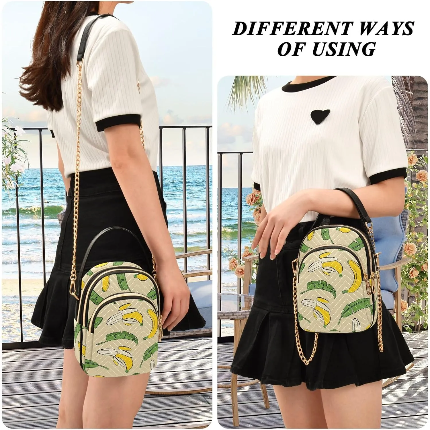 Joisal Cartoon Banana Leaves Travel Crossbody Bags for Women Anti Theft, Womens Handbags Trendy Messenger Bag Crossbody