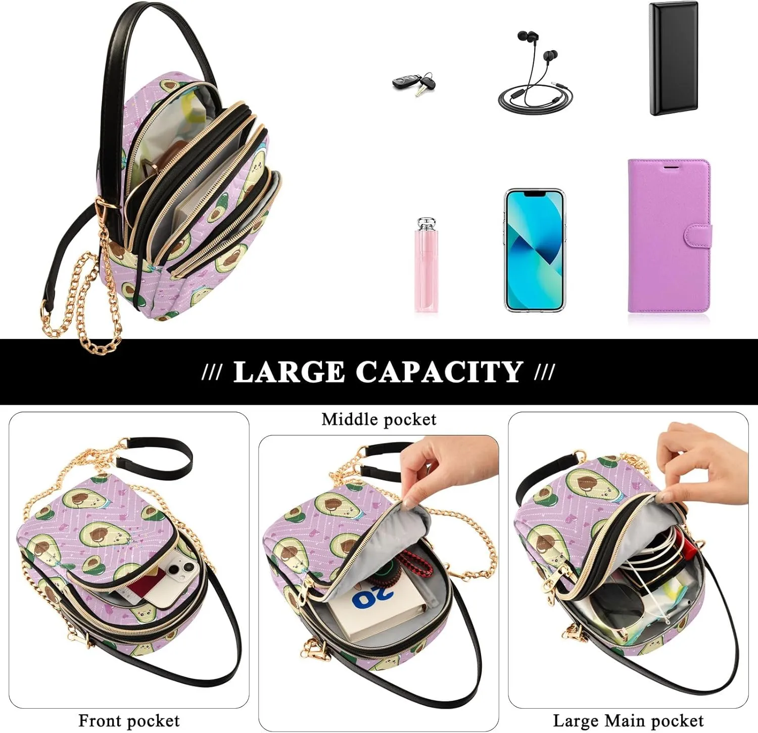 Joisal Cartoon Banana Leaves Travel Crossbody Bags for Women Anti Theft, Womens Handbags Trendy Messenger Bag Crossbody