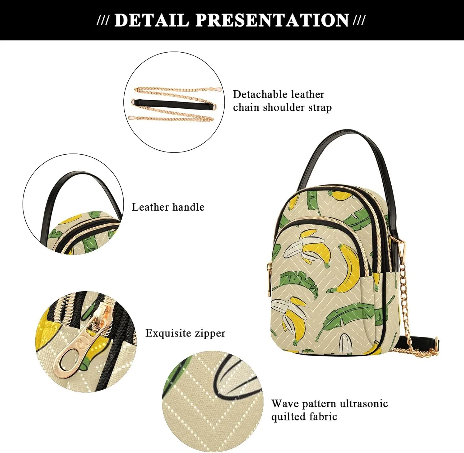 Joisal Cartoon Banana Leaves Travel Crossbody Bags for Women Anti Theft, Womens Handbags Trendy Messenger Bag Crossbody