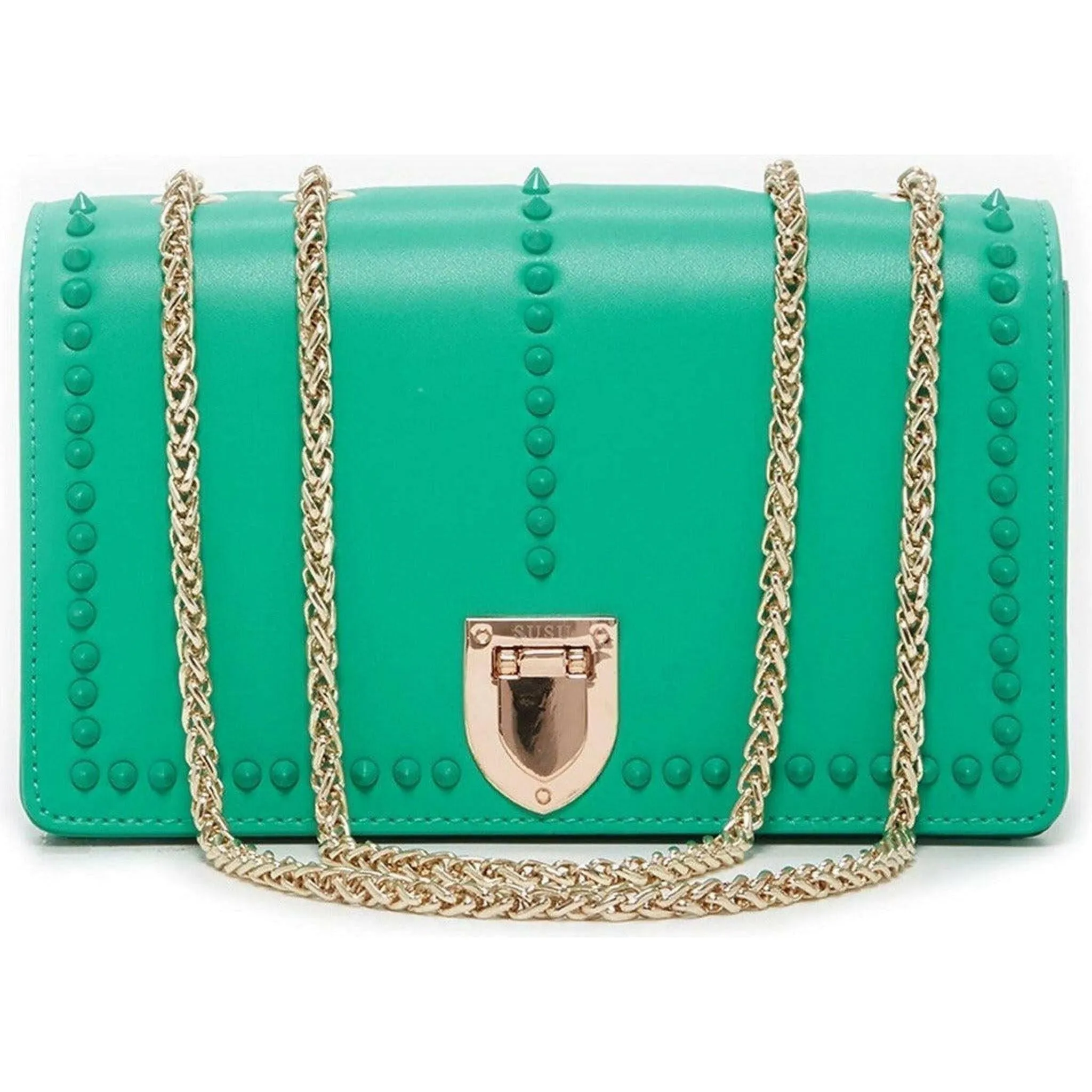 Josie Leather Bag With Chain Strap in Green