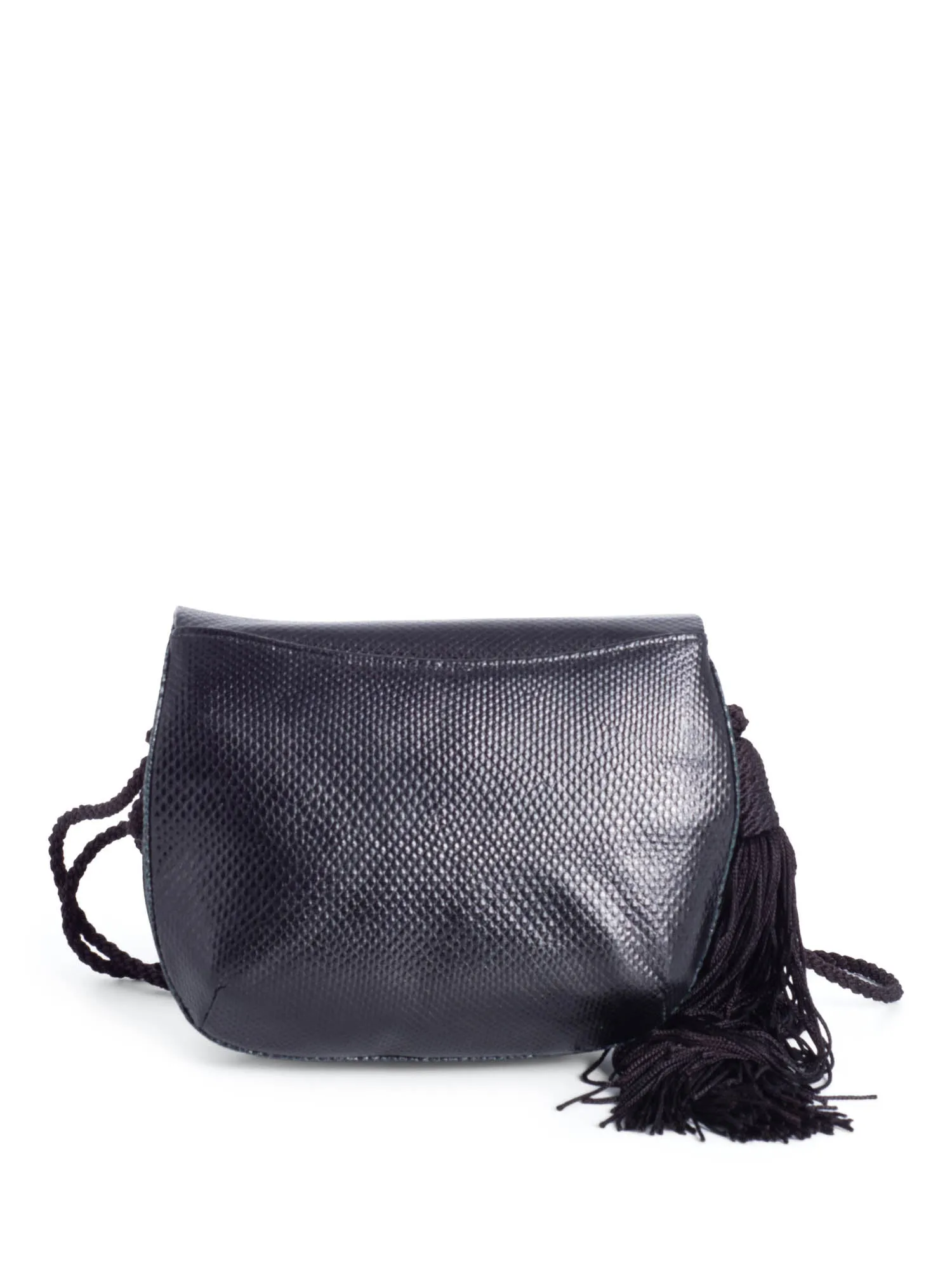 Judith Leiber Python Leather Crystal Tassel Flap Messenger Bag Black