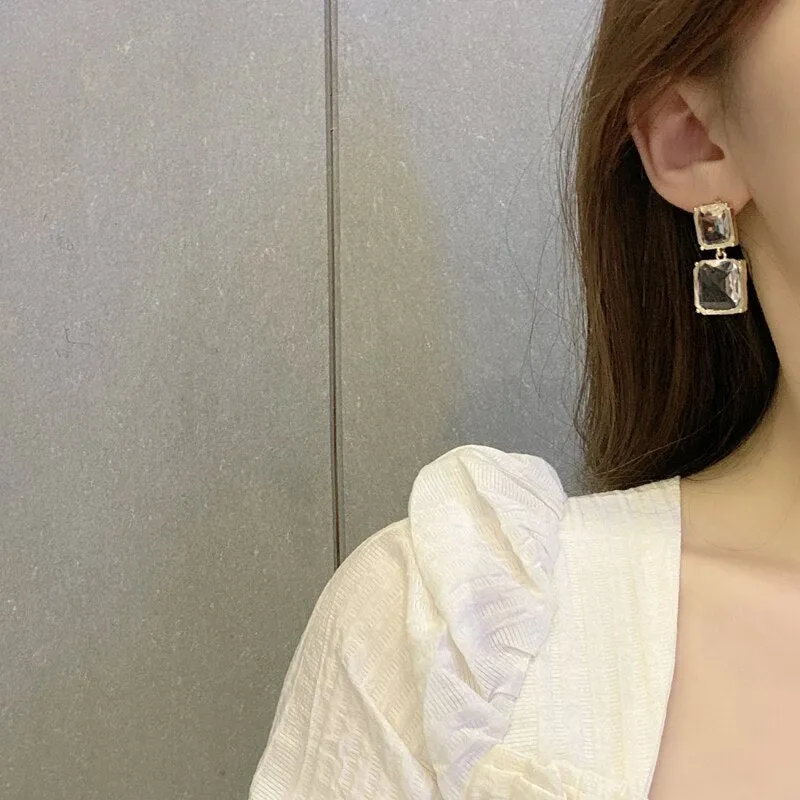 Korean Baroque Retro Temperament Crystal Clip Earrings