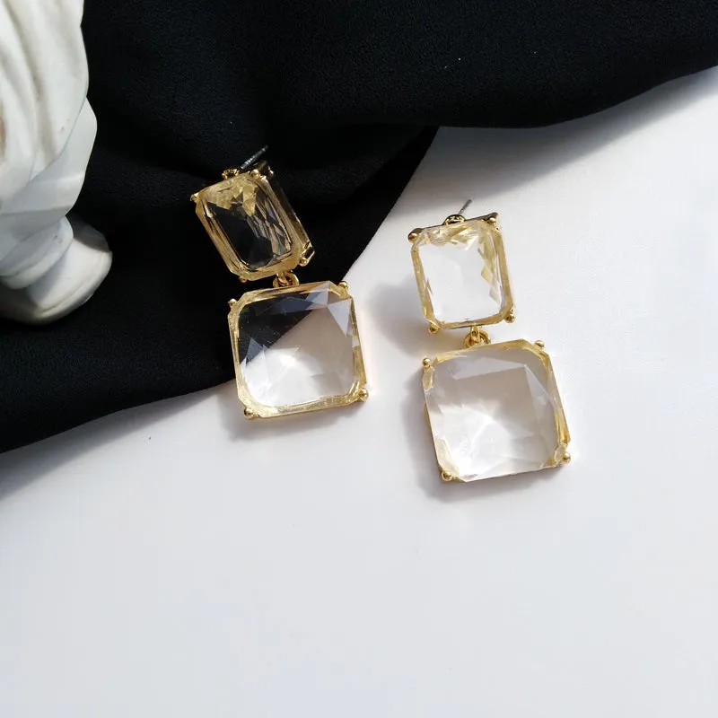 Korean Baroque Retro Temperament Crystal Clip Earrings
