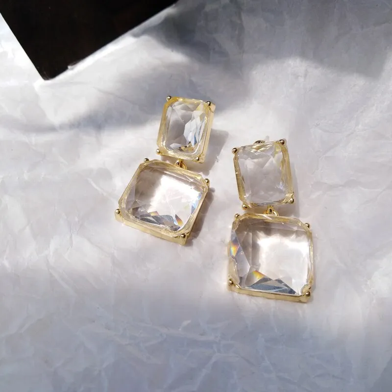 Korean Baroque Retro Temperament Crystal Clip Earrings