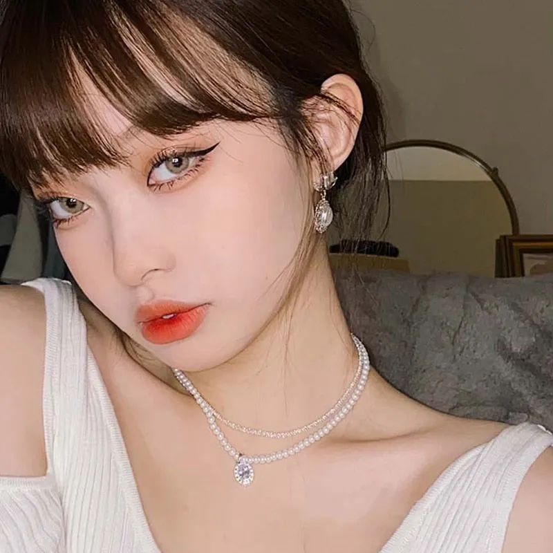 Korean Elegant Love Heart Pearl Dangle Pendientes For Women
