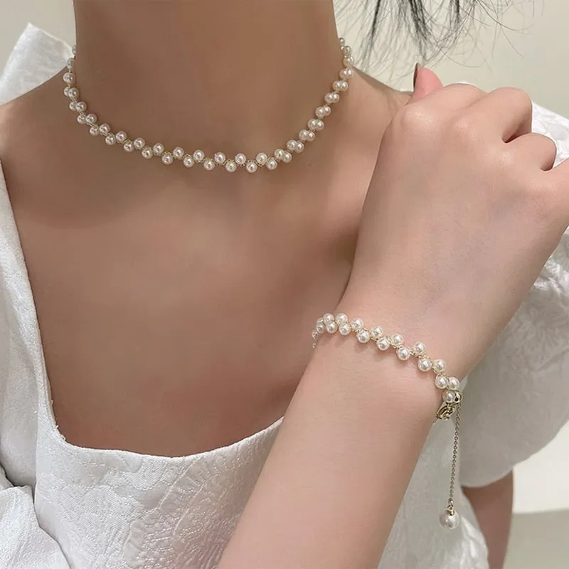Korean Elegant Pearl Beads Choker Necklace For Women