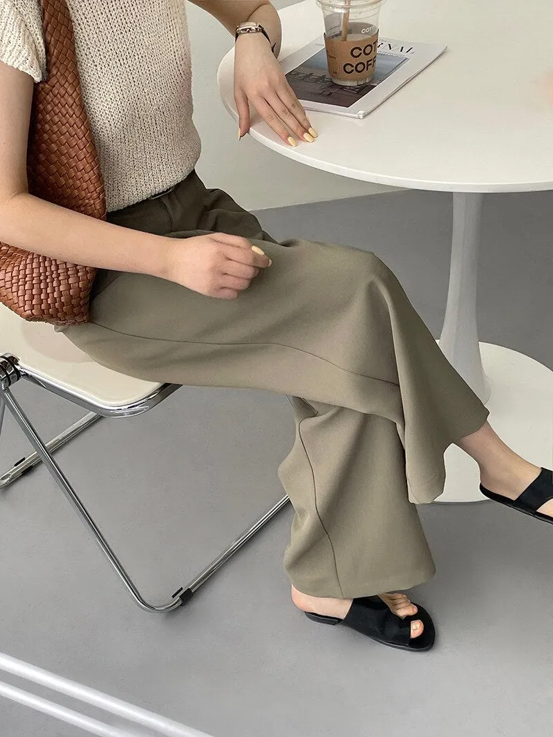 [Korean Style] 2 Color High Waist Wide Leg Pleated Trousers