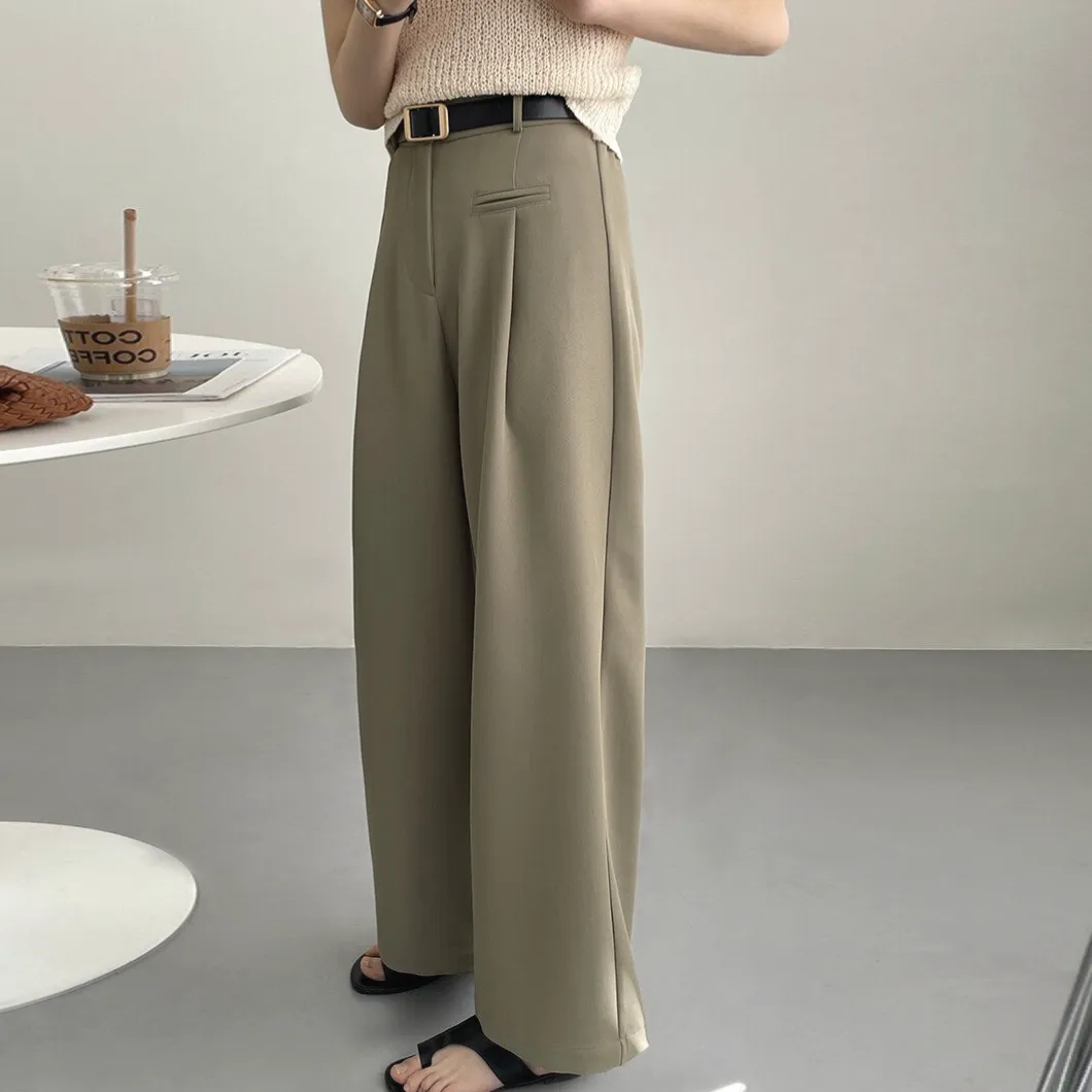 [Korean Style] 2 Color High Waist Wide Leg Pleated Trousers