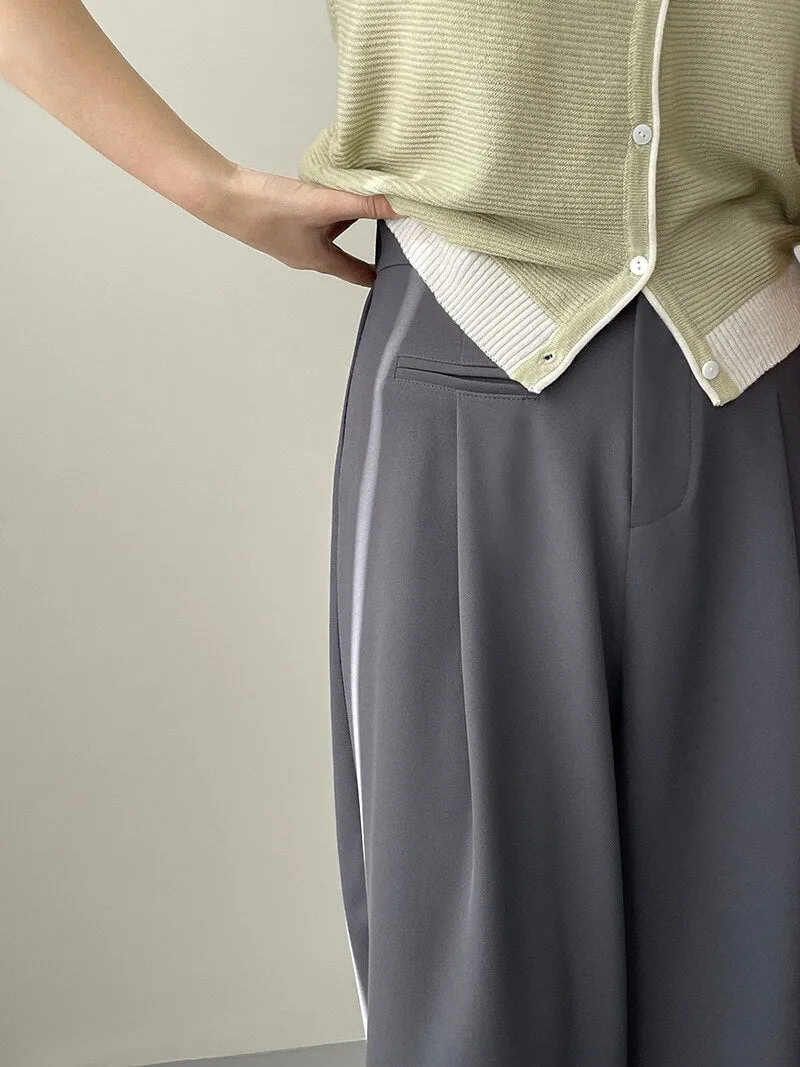[Korean Style] 2 Color High Waist Wide Leg Pleated Trousers