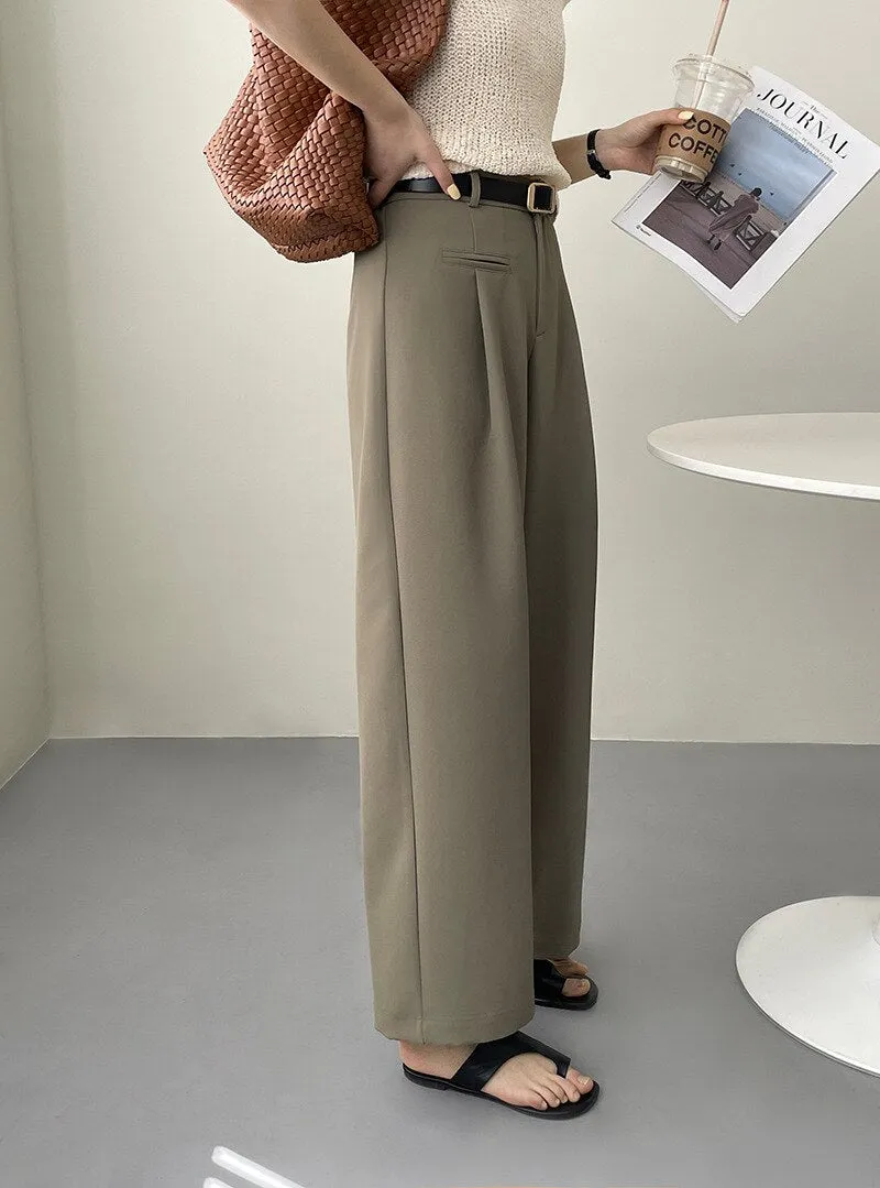 [Korean Style] 2 Color High Waist Wide Leg Pleated Trousers