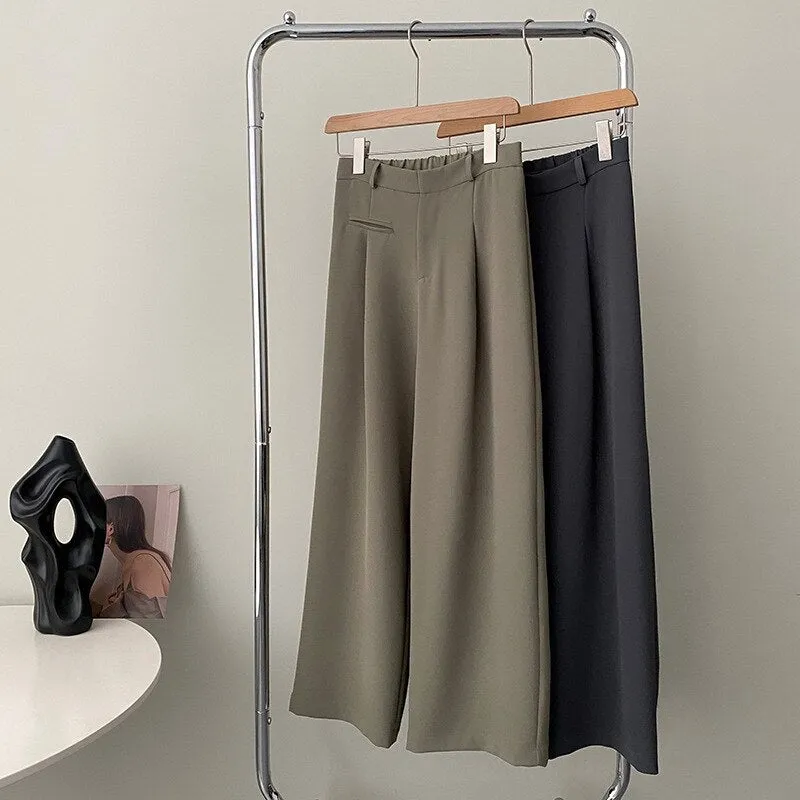 [Korean Style] 2 Color High Waist Wide Leg Pleated Trousers