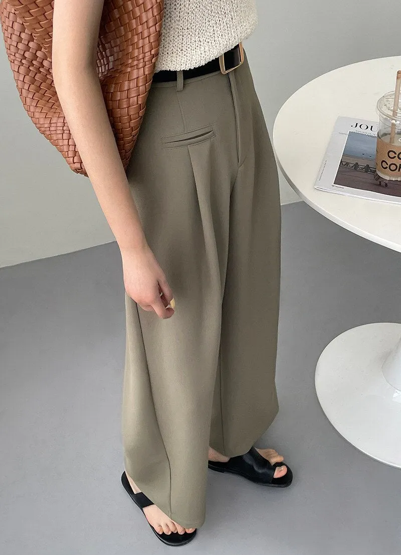 [Korean Style] 2 Color High Waist Wide Leg Pleated Trousers