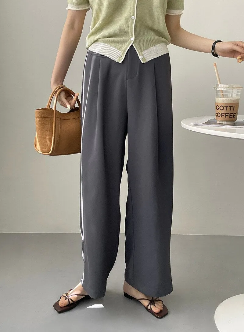 [Korean Style] 2 Color High Waist Wide Leg Pleated Trousers