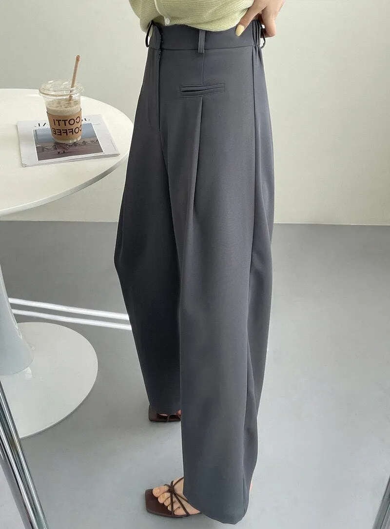 [Korean Style] 2 Color High Waist Wide Leg Pleated Trousers