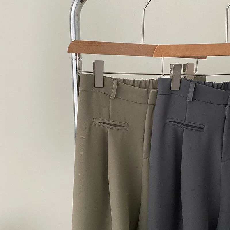 [Korean Style] 2 Color High Waist Wide Leg Pleated Trousers