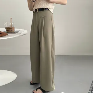 [Korean Style] 2 Color High Waist Wide Leg Pleated Trousers