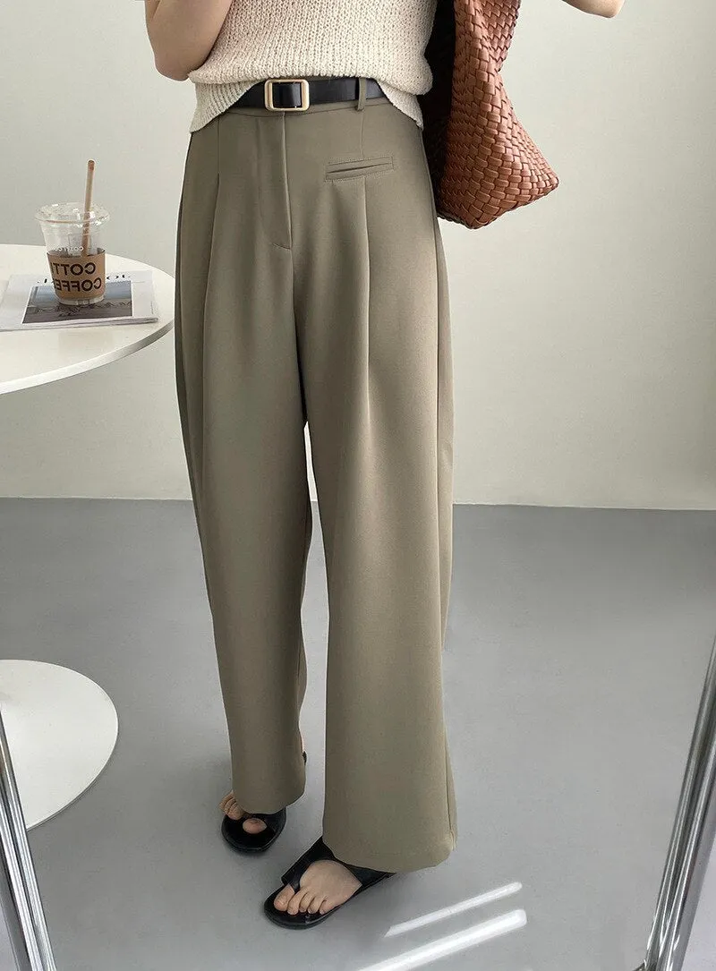 [Korean Style] 2 Color High Waist Wide Leg Pleated Trousers
