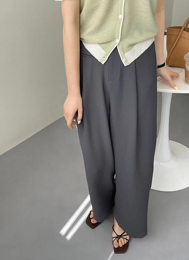 [Korean Style] 2 Color High Waist Wide Leg Pleated Trousers