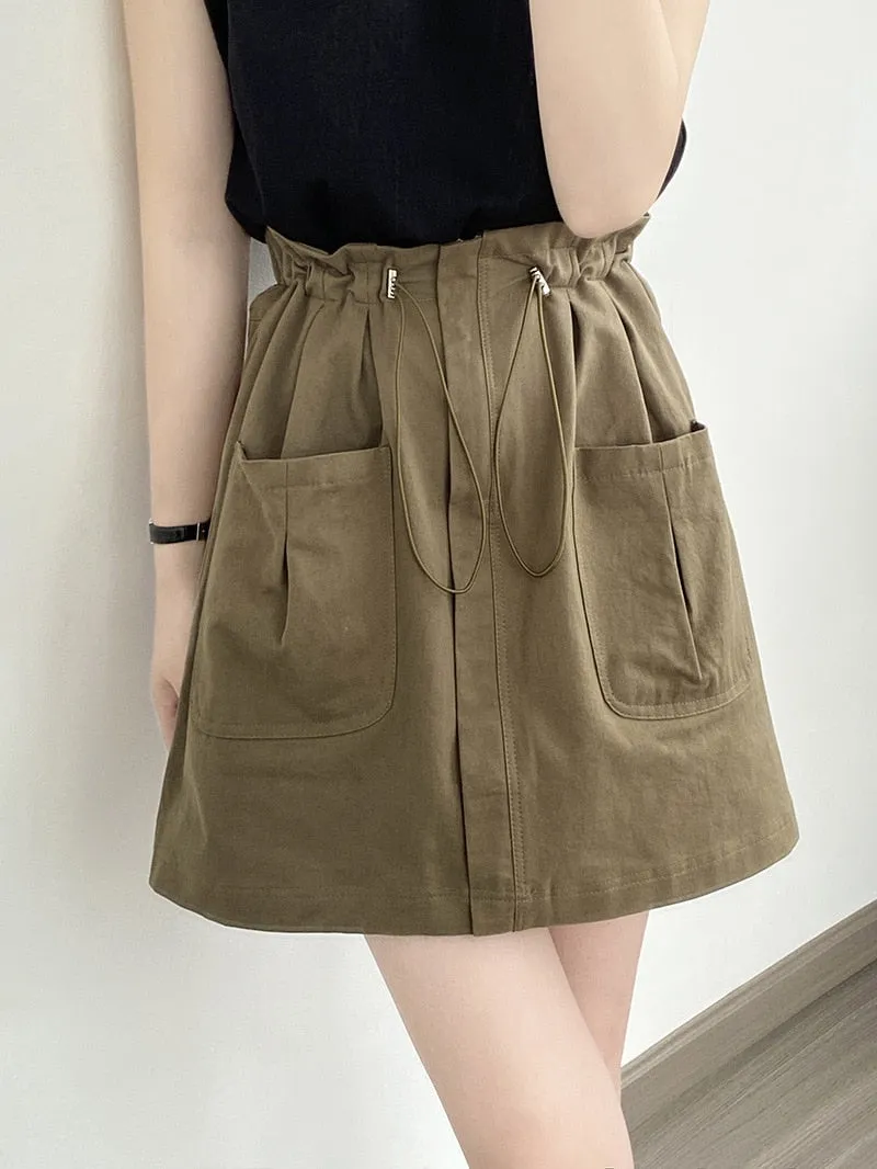 [Korean Style] 2 Colors Drawstring Cinched Waist Cargo Short Skirt