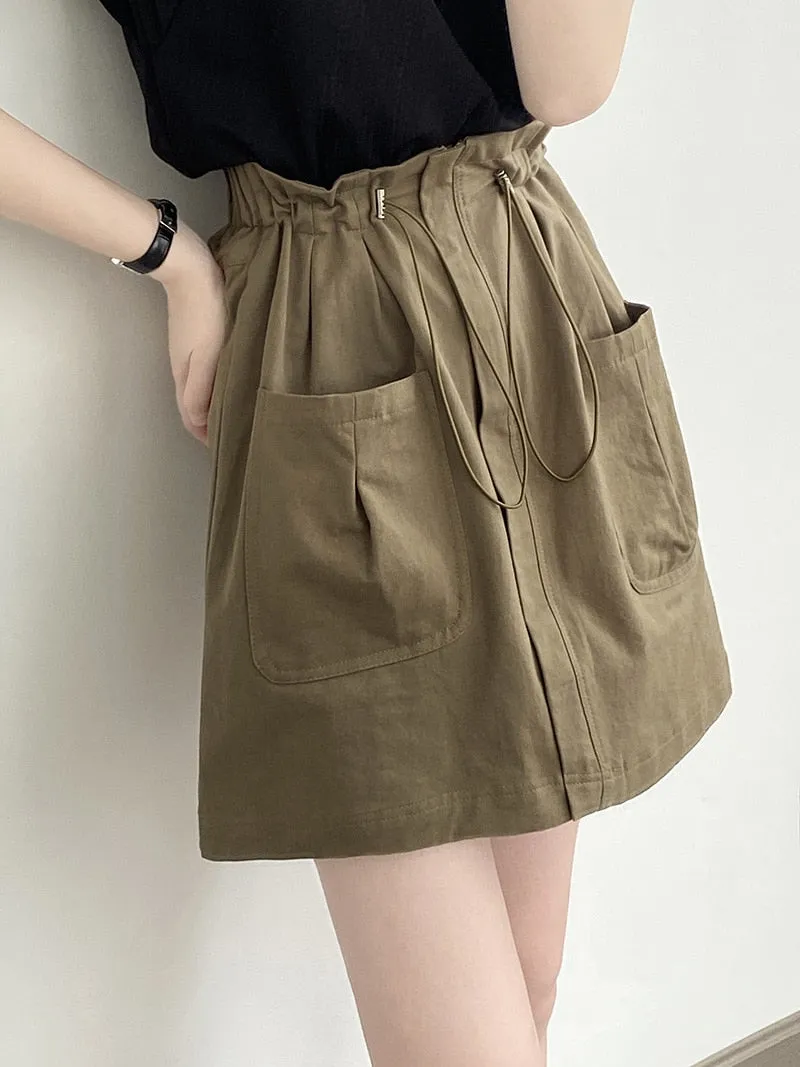 [Korean Style] 2 Colors Drawstring Cinched Waist Cargo Short Skirt