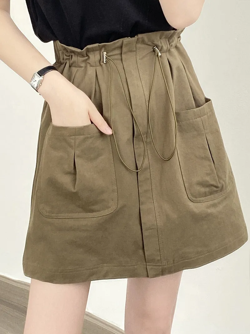 [Korean Style] 2 Colors Drawstring Cinched Waist Cargo Short Skirt