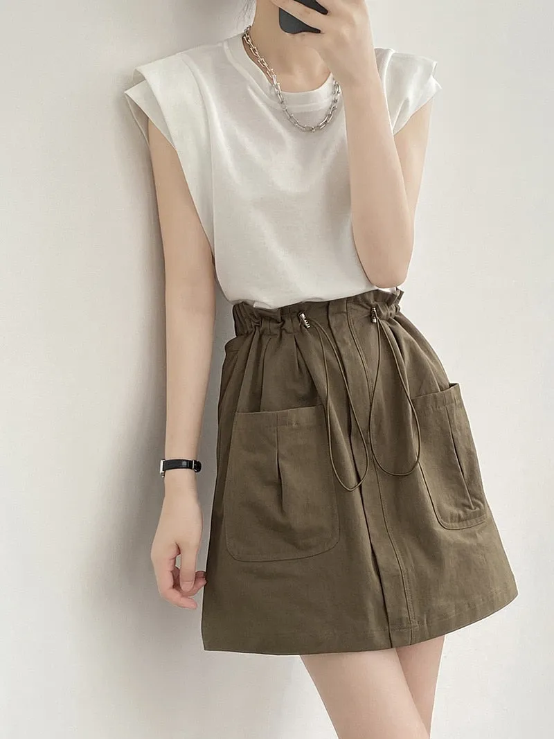 [Korean Style] 2 Colors Drawstring Cinched Waist Cargo Short Skirt