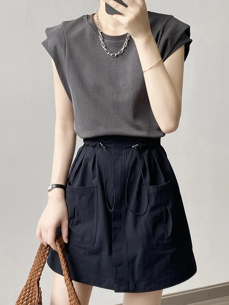 [Korean Style] 2 Colors Drawstring Cinched Waist Cargo Short Skirt