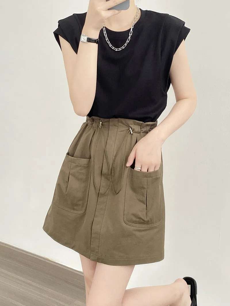 [Korean Style] 2 Colors Drawstring Cinched Waist Cargo Short Skirt