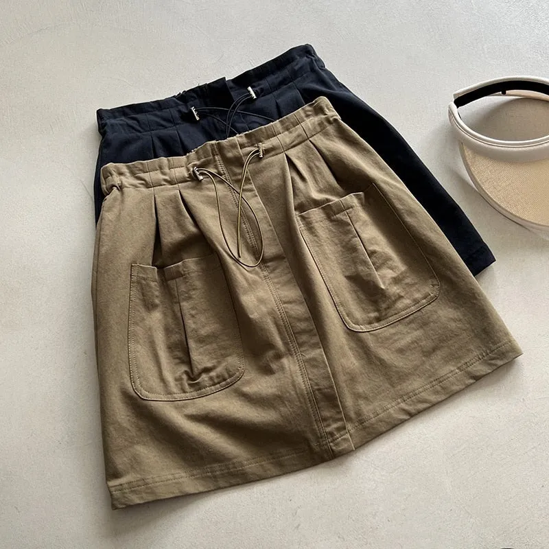 [Korean Style] 2 Colors Drawstring Cinched Waist Cargo Short Skirt