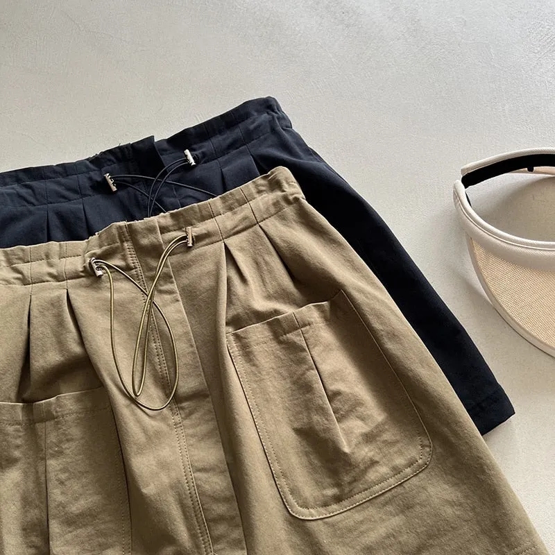 [Korean Style] 2 Colors Drawstring Cinched Waist Cargo Short Skirt