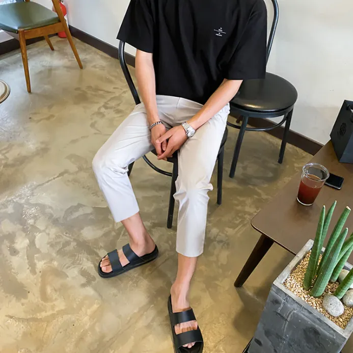 [Korean Style] 2 Colors Elastic Ankle-Length Pants