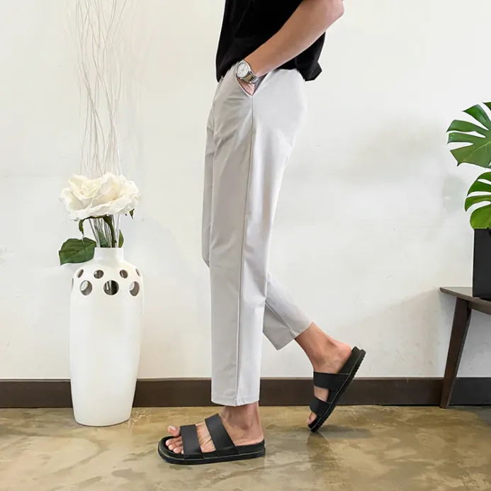 [Korean Style] 2 Colors Elastic Ankle-Length Pants