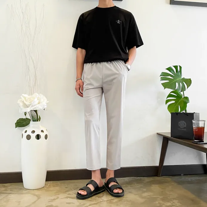 [Korean Style] 2 Colors Elastic Ankle-Length Pants