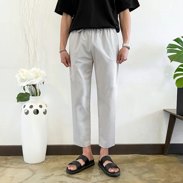 [Korean Style] 2 Colors Elastic Ankle-Length Pants