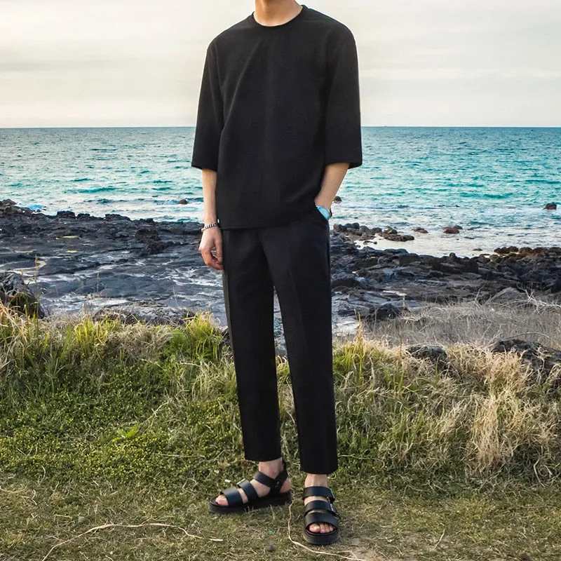 [Korean Style] 2 Colors Elastic Ankle-Length Pants