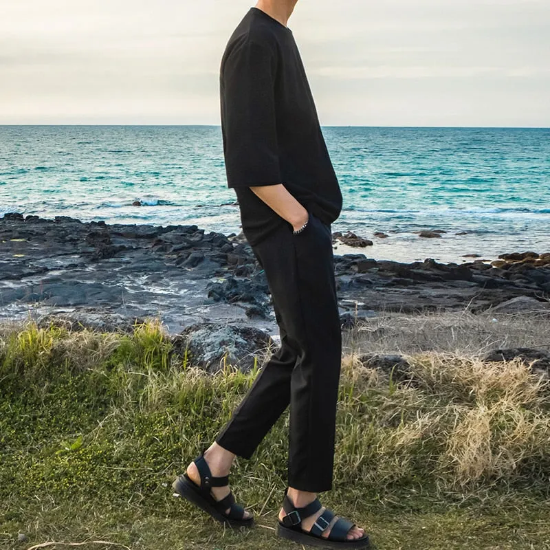 [Korean Style] 2 Colors Elastic Ankle-Length Pants
