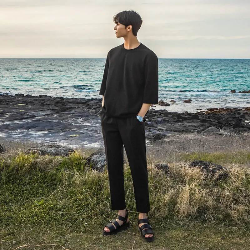[Korean Style] 2 Colors Elastic Ankle-Length Pants