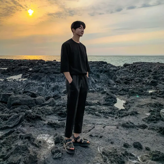 [Korean Style] 2 Colors Elastic Ankle-Length Pants