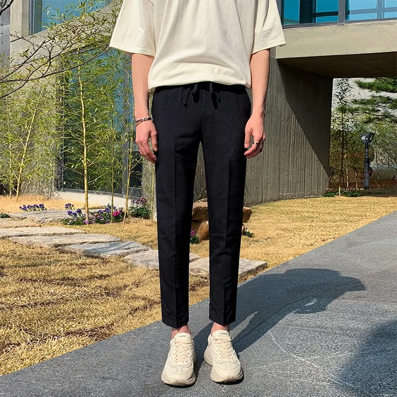 [Korean Style] 2 Colors Elastic Ankle-Length Pants