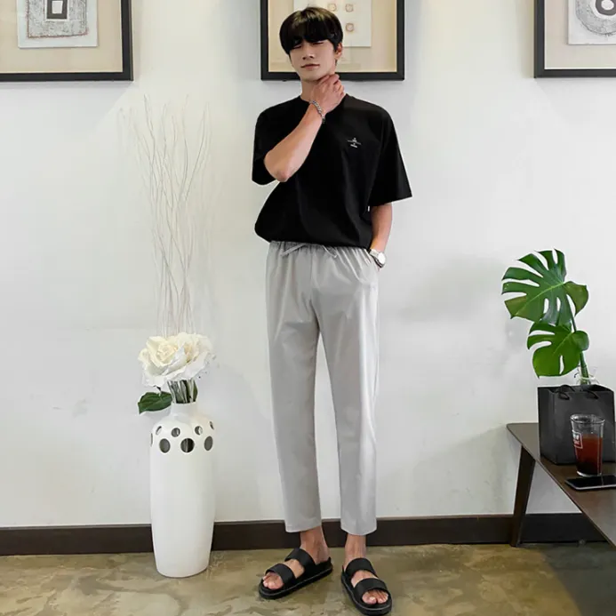 [Korean Style] 2 Colors Elastic Ankle-Length Pants
